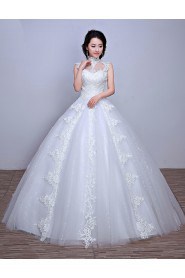 Ball Gown High Neck Lace Wedding Dress with Embroidery