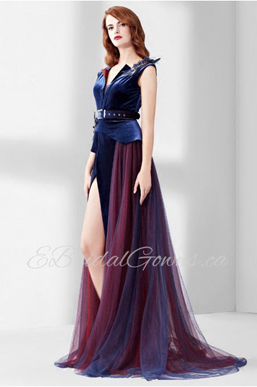 Sheath / Column V-neck Evening / Prom Dress with Flower(s)