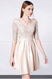 A-line V-neck Evening / Prom Dress with Flower(s)