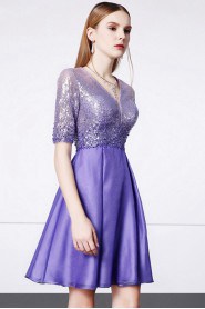 A-line V-neck Evening / Prom Dress with Rhinestone