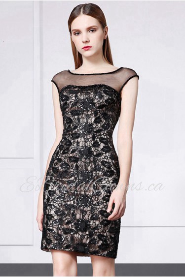Sheath / Column Scoop Evening / Prom Dress with Embroidery