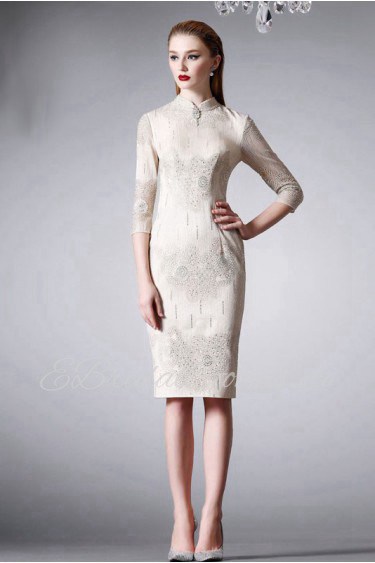 Sheath / Column High Neck Evening / Prom Dress with Flower(s)