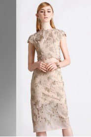 Sheath / Column High Neck Evening / Prom Dress with Flower(s)