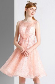 Scoop Evening / Prom Dress with Flower(s)