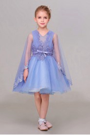 A-line V-neck Tulle Flower Girl Dress